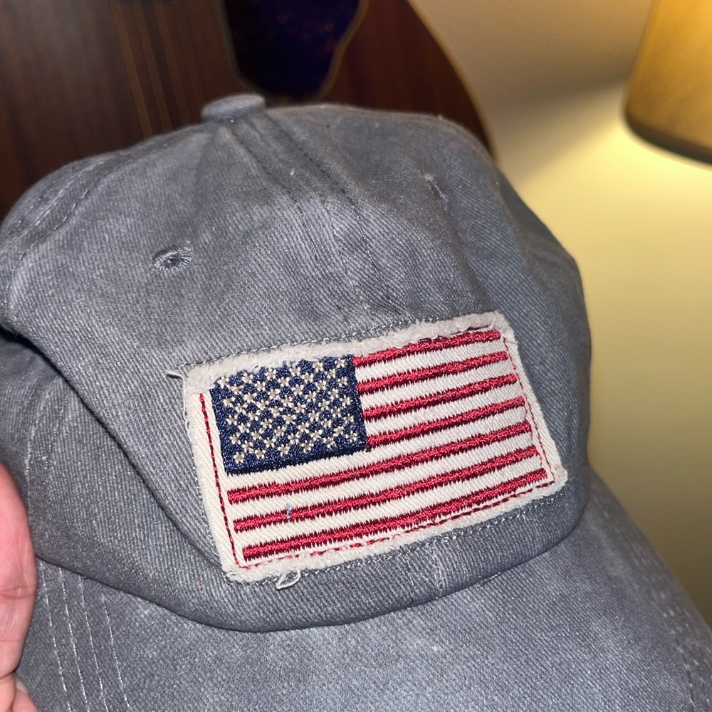 Gray Cap With American Flag Patch - image 2